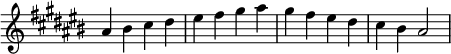 \new Staff \with {\remove "Time_signature_engraver"} \relative c'' {\key ais \minor \set Score.tempoHideNote = ##t \tempo 8 = 120 ais bis cis dis eis fis gis ais gis fis eis dis cis bis ais2 }