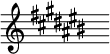 { \time 1/8 \override Score.TimeSignature #'stencil = ##f { \clef treble \key cis \major s16 ^\markup "" } }