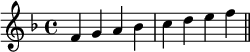 { \clef treble \key f \major \time 4/4 f' g' a' bes' c'' d'' e'' f'' \bar "||"}