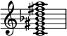 
{\ override Score.TimeSignature # 'stencil = ## f \ relative c' {\ time 4/4 <ce gis bes d fis a> 1}}
