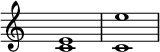   \relative c' {    \key c \major \time 1/1 \hide Staff.TimeSignature    <c e>1 <c e'>1   }