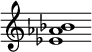 {
  % Rivin lopun pystyviiva ja tahtiosoitus piiloon.
  \override Score.BarLine.break-visibility = ##(#f #t #t)
  \override Staff.TimeSignature #'stencil = ##f
  
  <ees' aes' bes'>1
}
