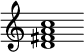 {
  % Rivin lopun pystyviiva ja tahtiosoitus piiloon.
  \override Score.BarLine.break-visibility = ##(#f #t #t)
  \override Staff.TimeSignature #'stencil = ##f
  
  <d' fis' a' c''>1
}
