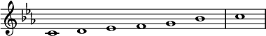 
\relative c' {  
   \new Staff \with { \remove "Time_signature_engraver" }  
   { \key c \minor \time 1/1 \cadenzaOn c1 d ees f g bes  \bar "|" c \bar"|"}
   }
