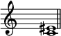  % 3 aug
\relative c'{
\override Staff.TimeSignature #'transparent = ##t
\override Score.SpacingSpanner #'packed-spacing = ##t
\time 4/4
<c eis>1
\bar "||"  
}
