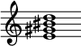 {
  % Rivin lopun pystyviiva ja tahtiosoitus piiloon.
  \override Score.BarLine.break-visibility = ##(#f #t #t)
  \override Staff.TimeSignature #'stencil = ##f
  
  <e' gis' bis' d''>1
}
