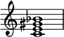  { \menimpa Skor.TimeSignature #'stensil = ##f \relatif c' { \clef treble \waktu 4/4 <c e gis bes>1 } } 