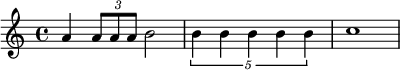 \relative c''{a \times 2/3 {a8 a a} b2 \times 4/5{b4 b b b b} c1}