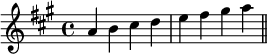 { \clef treble \key a \major \time 4/4 a' b' cis'' d'' e'' fis'' gis'' a'' \bar "||"}