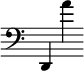 { \override Score.TimeSignature #'stencil = ##f \clef bass d,4 a' }