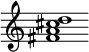 {
  % Rivin lopun pystyviiva ja tahtiosoitus piiloon.
  \override Score.BarLine.break-visibility = ##(#f #t #t)
  \override Staff.TimeSignature #'stencil = ##f
  
  <fis' a' cis'' d''>1
}
