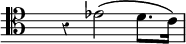 
\relative c'{
\override Staff.TimeSignature #'transparent = ##t
\override Staff.Rest.style = #'classical
\time 4/4 
\clef tenor
  r4 ees2\( d8. c16\)
}
