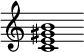 {
  % Rivin lopun pystyviiva ja tahtiosoitus piiloon.
  \override Score.BarLine.break-visibility = ##(#f #t #t)
  \override Staff.TimeSignature #'stencil = ##f
  
  <c' e' gis' b'>1
}
