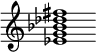 {
  % Rivin lopun pystyviiva ja tahtiosoitus piiloon.
  \override Score.BarLine.break-visibility = ##(#f #t #t)
  \override Staff.TimeSignature #'stencil = ##f
  
  <ees' g' bes' des'' fis''>1
}
