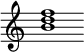 {
  % Rivin lopun pystyviiva ja tahtiosoitus piiloon.
  \override Score.BarLine.break-visibility = ##(#f #t #t)
  \override Staff.TimeSignature #'stencil = ##f
  
  <b' d'' f''>1
}
