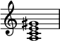 {\override Score.TimeSignature #'stencil = ##f\relative c' {   \clef treble   \time 4/4   \key c \major   <a c e gis>1} }