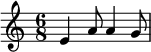 \relative c' { \time 6/8 e4 a8 a4 g8 }