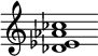 {
  % Rivin lopun pystyviiva ja tahtiosoitus piiloon.
  \override Score.BarLine.break-visibility = ##(#f #t #t)
  \override Staff.TimeSignature #'stencil = ##f
  
  <des' ees' aes' ces''>1
}
