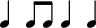 { \override Score.TimeSignature #'stencil = ##f \time 5/4 \override Score.Clef #'stencil = ##f \new RhythmicStaff \stopStaff \relative d' { d4 d8 d d4 d } }