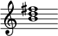 {
  % Rivin lopun pystyviiva ja tahtiosoitus piiloon.
  \override Score.BarLine.break-visibility = ##(#f #t #t)
  \override Staff.TimeSignature #'stencil = ##f
  
  <b' d'' fis''>1
}
