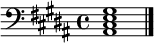 \relative c {
    \clef bass
    \key b \major
     <ais cis e gis>1
     \bar "|."
   }