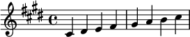  \\relative c' { \\clef treble\\key cis \\minor cis dis e fis | gis a  b cis } 