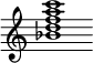 {
  % Rivin lopun pystyviiva ja tahtiosoitus piiloon.
  \override Score.BarLine.break-visibility = ##(#f #t #t)
  \override Staff.TimeSignature #'stencil = ##f
  
  <bes' d'' f'' a'' c'''>1
}
