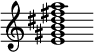 {
  % Rivin lopun pystyviiva ja tahtiosoitus piiloon.
  \override Score.BarLine.break-visibility = ##(#f #t #t)
  \override Staff.TimeSignature #'stencil = ##f
  
  <e' gis' b' dis'' fis'' a''>1
}
