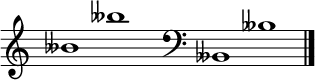 \new Staff \with{  \omit TimeSignature  fontSize = #2  \override StaffSymbol.staff-space = #1.25  \override StaffSymbol.thickness = #1.25  \override Clef.full-size-change = ##t  \override BarLine.hair-thickness = #2.4  \override BarLine.thick-thickness = #7.5  \override BarLine.kern = #3.75  \override BarLine.transparent = ##t}{  \time 18/8  \clef treble  s8  beses'1 beses''  s8  \grace s8  \clef bass  \bar "|"  s8  beses,1 beses  \override Staff.BarLine.transparent = ##f  \bar "|."}