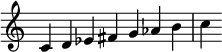  {
\override Score.TimeSignature #'stencil = ##f
\relative c' {
 \clef treble \key c \major \time 7/4 
 c d ees fis g aes b c
} }
