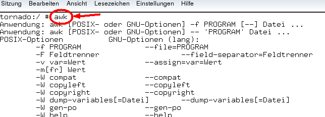 awk in einem Unix-Terminal