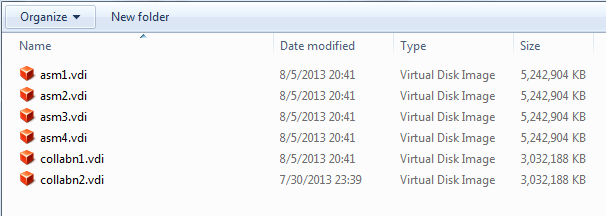 VirtualBox New VM Settings - Choose existing disk ASM
