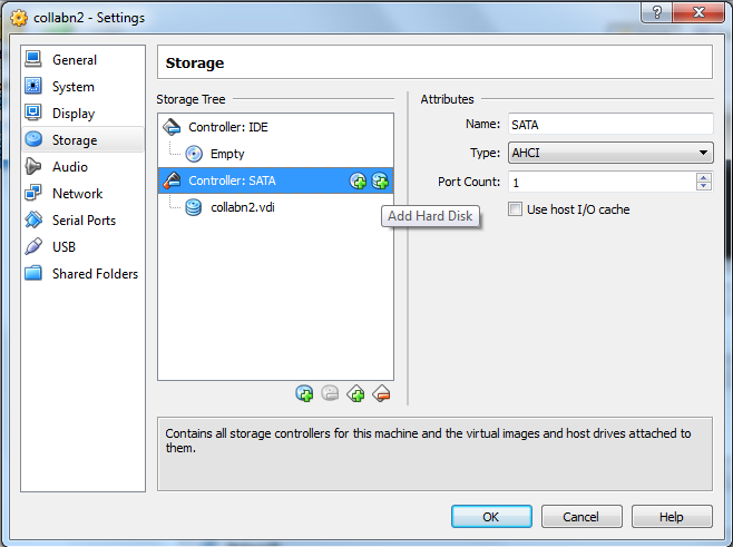 VirtualBox New VM Settings - Add shared storage