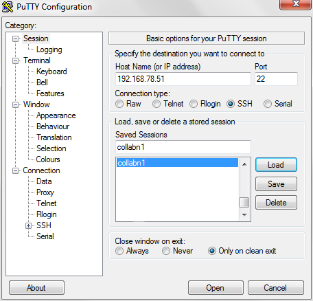 Putty connection screen