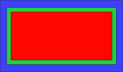 Diagram showing coloured areas for art (red), matting (green), and frame (blue).