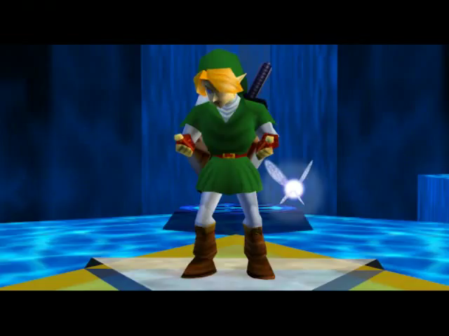 Screenshot of Link as an adult from Ocarina of Time (Nintendo, 1998).