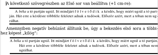 Fájl:OOo2 Writer Bekezdés Behúzás Első sor példa.png