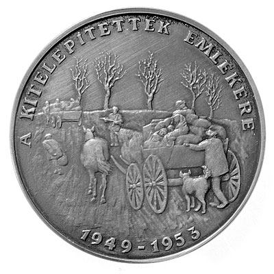 Fájl:Pertl evetke, Kitelepítettek emlékére, 2002 bronz, vert, 42 mm.jpg