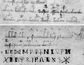 "Szaracén" (valójában aethicusi) ABC kinagyítva Mandeville utazásaiból, 15. sz., BnFrance, Français 2129, fol. 52r-53v