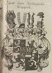 A Salm Kyburgi hercegség címere Gatterernél (1762): boglárpajzs 1. ugyanaz mint az előző, de hiányzik Anholt címere; nagypajzs 1. ugyanaz, mint az előző, hiányzik Anholt sisakdísze