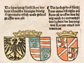 Boznia címere Richentalnál a Sorg-féle kiadásból (1483), Zsigmond és felesége címere mellett