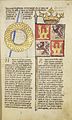 Spanyolország zászlója, lap (27.) a Livro de Aurotos (1416 k.-1417) című portugál címerkönyvből. Egy ismeretlen portugál herold műve, aki részt vett a konstanzi zsinaton. (Manchester, John Rylands Library, Latin Ms 28)