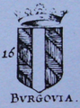Burgau címere Jacob Franquart metszetén, az ő színjelölési módszerével
