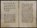 "Káldeai" szótagok egy francia kéziratból (Alphabeta, 1480 k.). Moszkva, ОР РГБ. Ф. 68, № 449., Л. 15 (fol. 14v-15r)