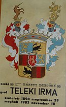 Bánffy Dezsőné, Teleki Irma halotti címere, 1983