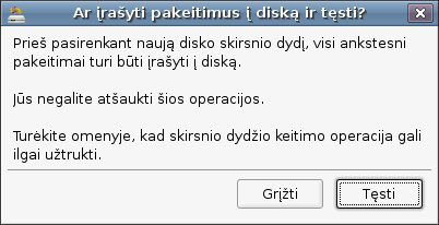 Ketvirtas žingsnis - „Ar pakeisti egzistuojančio disko skirsnio dydį?“