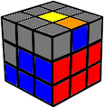 Пример кубика: устанавливаемый элемент на правой грани, сверху; нужное место на левой, спереди (левая грань - оранжевая)