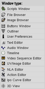 รายการ window ที่มีใน Blender