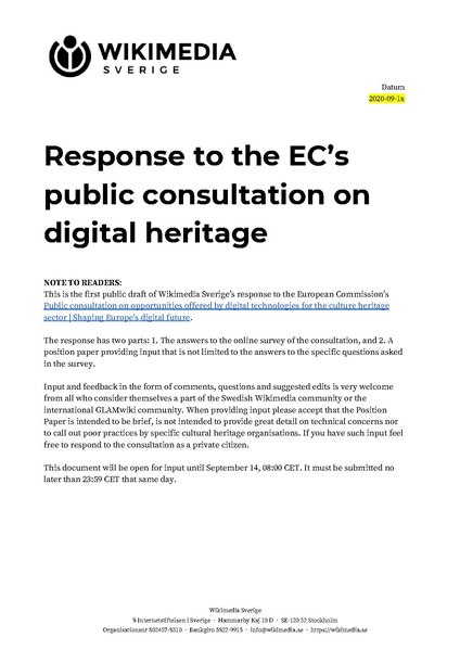 Fil:DRAFTFORFEEDBACK Survey answers and position paper, EC consultation on digital heritage, working document.pdf