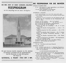 Die program vir die inwyding van die NG kerk Nelspruit op 6 Maart 1954. Vermooten was self daar om die kerkgebou aan die gemeente te oorhandig.